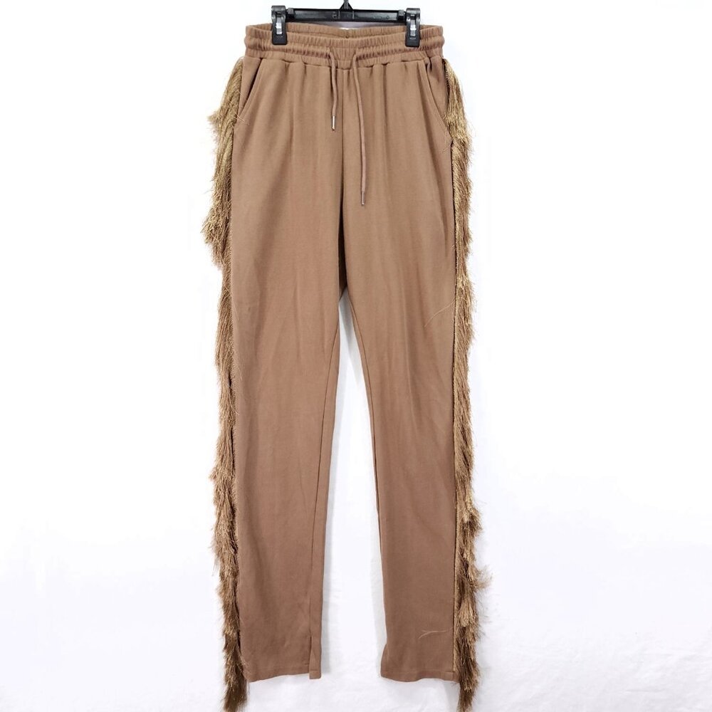 Minaa Monroe Fringe Sweatpants Brown Size Medium Western Boho Hippy